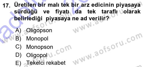 İktisada Giriş Dersi 2015 - 2016 Yılı (Vize) Ara Sınav Soruları 17. Soru