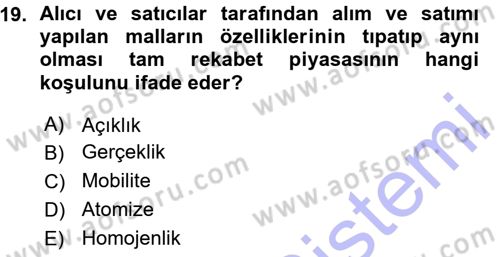 İktisada Giriş Dersi 2015 - 2016 Yılı (Vize) Ara Sınav Soruları 19. Soru