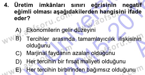 İktisada Giriş Dersi 2015 - 2016 Yılı (Vize) Ara Sınav Soruları 4. Soru