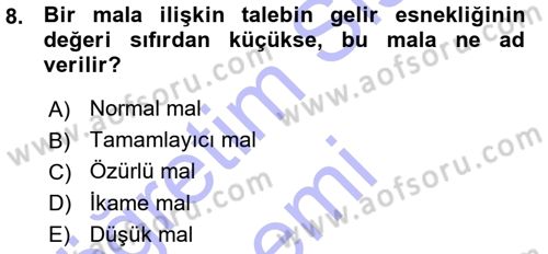 İktisada Giriş Dersi 2015 - 2016 Yılı (Vize) Ara Sınav Soruları 8. Soru