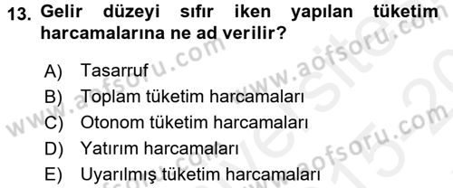 İktisada Giriş Dersi 2015 - 2016 Yılı Tek Ders Sınav Soruları 13. Soru