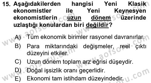 İktisada Giriş Dersi 2015 - 2016 Yılı Tek Ders Sınav Soruları 15. Soru