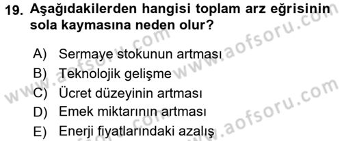 İktisada Giriş Dersi 2015 - 2016 Yılı Tek Ders Sınav Soruları 19. Soru