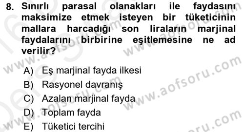 İktisada Giriş Dersi 2015 - 2016 Yılı Tek Ders Sınav Soruları 8. Soru