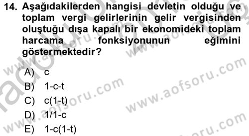 İktisada Giriş Dersi 2016 - 2017 Yılı 3 Ders Sınav Soruları 14. Soru