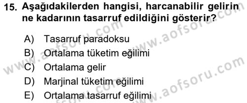 İktisada Giriş Dersi 2016 - 2017 Yılı 3 Ders Sınav Soruları 15. Soru