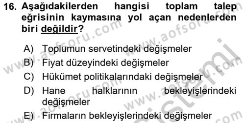 İktisada Giriş Dersi 2016 - 2017 Yılı 3 Ders Sınav Soruları 16. Soru