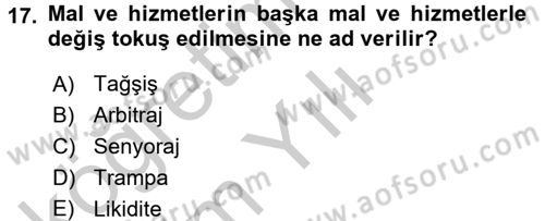 İktisada Giriş Dersi 2016 - 2017 Yılı 3 Ders Sınav Soruları 17. Soru