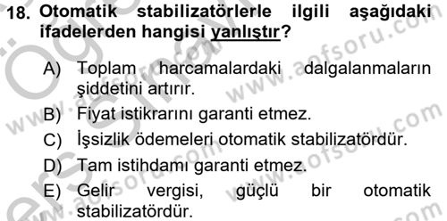 İktisada Giriş Dersi 2016 - 2017 Yılı 3 Ders Sınav Soruları 18. Soru