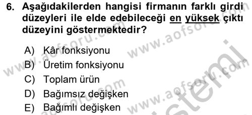 İktisada Giriş Dersi 2016 - 2017 Yılı 3 Ders Sınav Soruları 6. Soru
