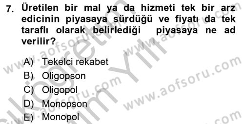 İktisada Giriş Dersi 2016 - 2017 Yılı 3 Ders Sınav Soruları 7. Soru