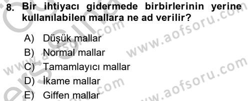 İktisada Giriş Dersi 2016 - 2017 Yılı 3 Ders Sınav Soruları 8. Soru