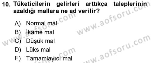 İktisada Giriş Dersi 2016 - 2017 Yılı (Vize) Ara Sınav Soruları 10. Soru