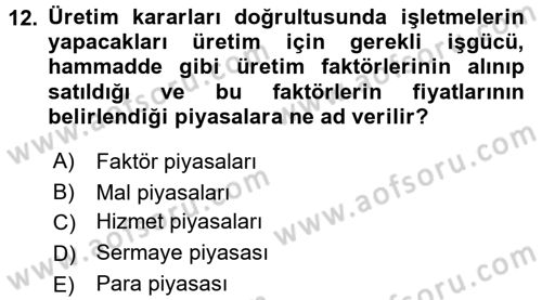 İktisada Giriş Dersi 2016 - 2017 Yılı (Vize) Ara Sınav Soruları 12. Soru