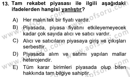 İktisada Giriş Dersi 2016 - 2017 Yılı (Vize) Ara Sınav Soruları 13. Soru