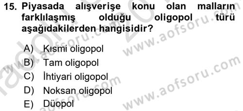 İktisada Giriş Dersi 2016 - 2017 Yılı (Vize) Ara Sınav Soruları 15. Soru