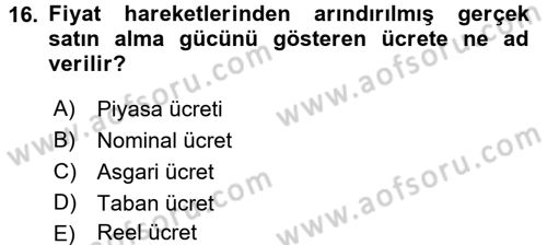 İktisada Giriş Dersi 2016 - 2017 Yılı (Vize) Ara Sınav Soruları 16. Soru