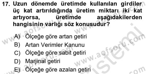İktisada Giriş Dersi 2016 - 2017 Yılı (Vize) Ara Sınav Soruları 17. Soru