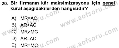 İktisada Giriş Dersi 2016 - 2017 Yılı (Vize) Ara Sınav Soruları 20. Soru