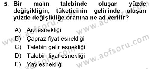 İktisada Giriş Dersi 2016 - 2017 Yılı (Vize) Ara Sınav Soruları 5. Soru
