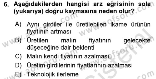 İktisada Giriş Dersi 2016 - 2017 Yılı (Vize) Ara Sınav Soruları 6. Soru