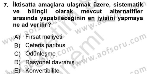 İktisada Giriş Dersi 2016 - 2017 Yılı (Vize) Ara Sınav Soruları 7. Soru