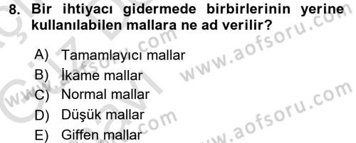 İktisada Giriş Dersi 2016 - 2017 Yılı (Vize) Ara Sınav Soruları 8. Soru