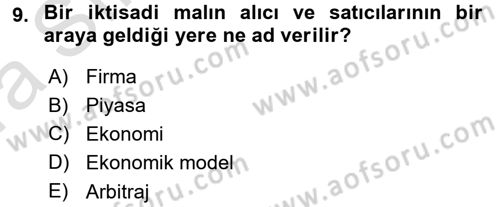 İktisada Giriş Dersi 2016 - 2017 Yılı (Vize) Ara Sınav Soruları 9. Soru