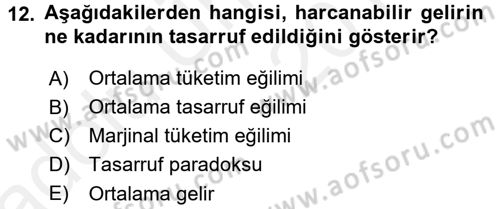 İktisada Giriş Dersi 2017 - 2018 Yılı 3 Ders Sınav Soruları 12. Soru