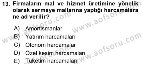İktisada Giriş Dersi 2017 - 2018 Yılı 3 Ders Sınav Soruları 13. Soru