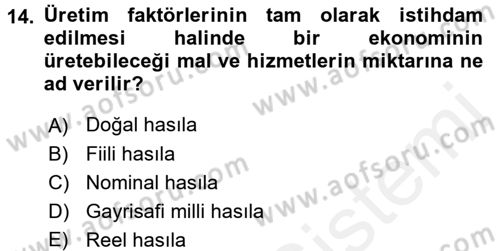 İktisada Giriş Dersi 2017 - 2018 Yılı 3 Ders Sınav Soruları 14. Soru
