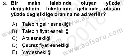 İktisada Giriş Dersi 2017 - 2018 Yılı 3 Ders Sınav Soruları 3. Soru