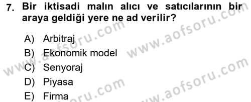 İktisada Giriş Dersi 2017 - 2018 Yılı 3 Ders Sınav Soruları 7. Soru