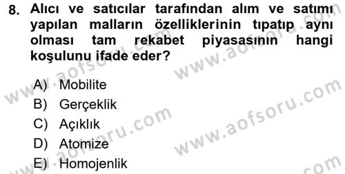 İktisada Giriş Dersi 2017 - 2018 Yılı 3 Ders Sınav Soruları 8. Soru
