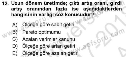 İktisada Giriş Dersi 2017 - 2018 Yılı (Vize) Ara Sınav Soruları 12. Soru