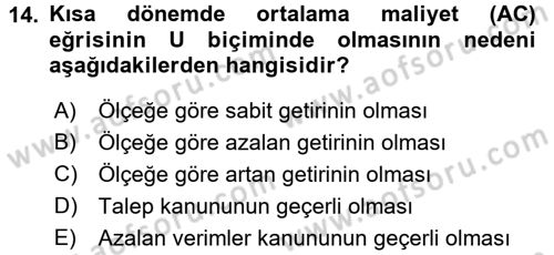 İktisada Giriş Dersi 2017 - 2018 Yılı (Vize) Ara Sınav Soruları 14. Soru
