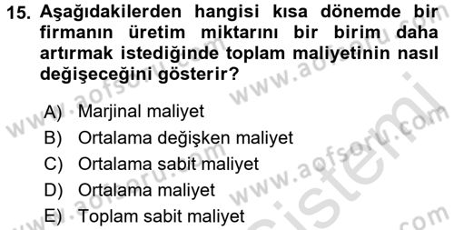 İktisada Giriş Dersi 2017 - 2018 Yılı (Vize) Ara Sınav Soruları 15. Soru