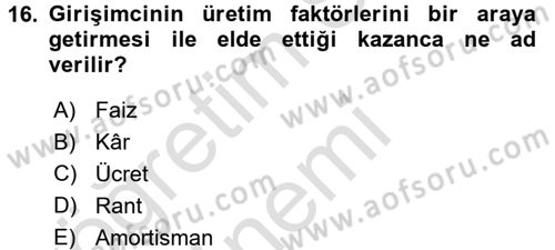 İktisada Giriş Dersi 2017 - 2018 Yılı (Vize) Ara Sınav Soruları 16. Soru