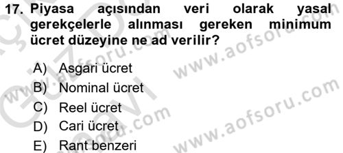İktisada Giriş Dersi 2017 - 2018 Yılı (Vize) Ara Sınav Soruları 17. Soru