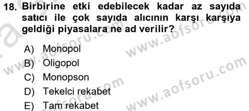 İktisada Giriş Dersi 2017 - 2018 Yılı (Vize) Ara Sınav Soruları 18. Soru