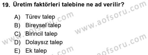 İktisada Giriş Dersi 2017 - 2018 Yılı (Vize) Ara Sınav Soruları 19. Soru