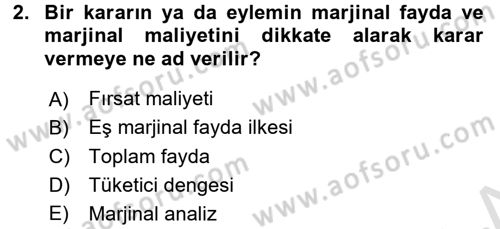 İktisada Giriş Dersi 2017 - 2018 Yılı (Vize) Ara Sınav Soruları 2. Soru