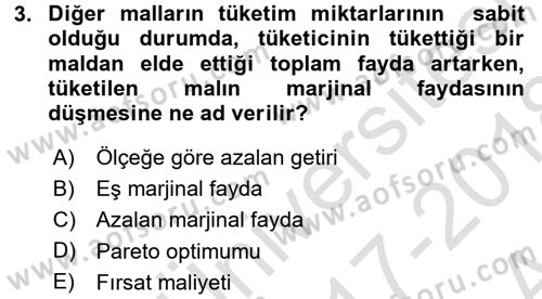 İktisada Giriş Dersi 2017 - 2018 Yılı (Vize) Ara Sınav Soruları 3. Soru