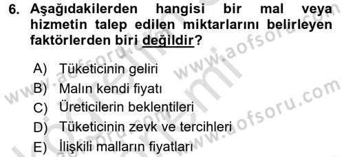 İktisada Giriş Dersi 2017 - 2018 Yılı (Vize) Ara Sınav Soruları 6. Soru