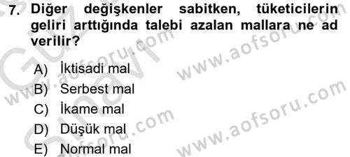 İktisada Giriş Dersi 2017 - 2018 Yılı (Vize) Ara Sınav Soruları 7. Soru