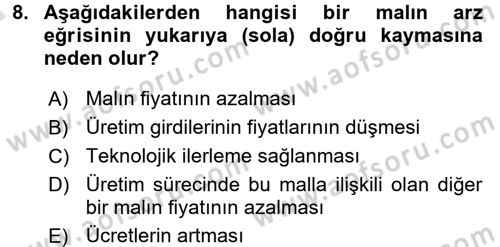 İktisada Giriş Dersi 2017 - 2018 Yılı (Vize) Ara Sınav Soruları 8. Soru