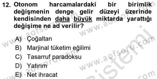 İktisada Giriş Dersi 2018 - 2019 Yılı 3 Ders Sınavı 12. Soru