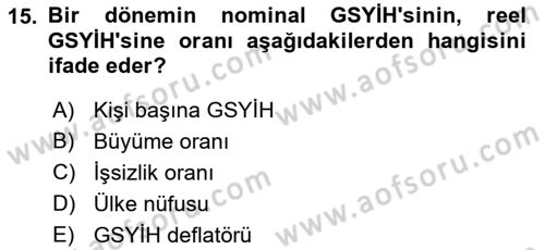 İktisada Giriş Dersi 2018 - 2019 Yılı 3 Ders Sınavı 15. Soru