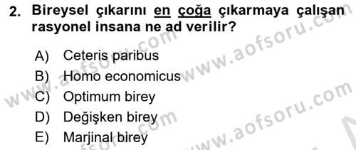 İktisada Giriş Dersi 2018 - 2019 Yılı 3 Ders Sınavı 2. Soru