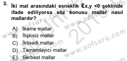 İktisada Giriş Dersi 2018 - 2019 Yılı 3 Ders Sınavı 3. Soru